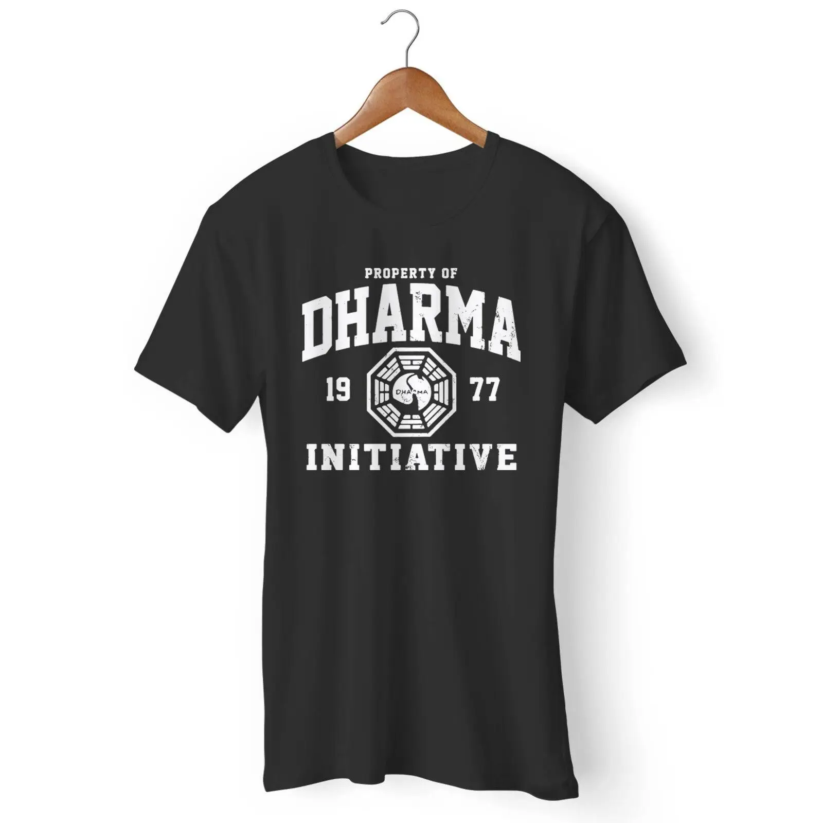 black 1 Dharma initive Lost, новая футболка, серия океанических Ретро, классные, новые футболки G, Забавные топы, футболки, новые унисекс, Забавные топы - Цвет: black 1