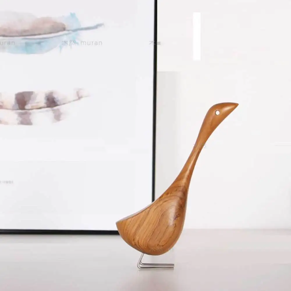 

1PC Wooden Animal Model Desktop Abstract Goose Sculpture Ornament for Home Decoration - Size