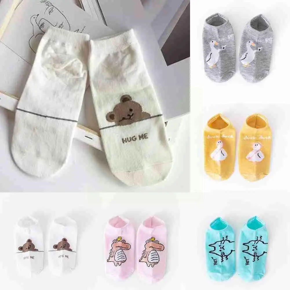 

Носки женские хлопковые до щиколотки, милые Мультяшные повседневные невидимые цветные носки в японском стиле для молодых девушек, в стиле Х...