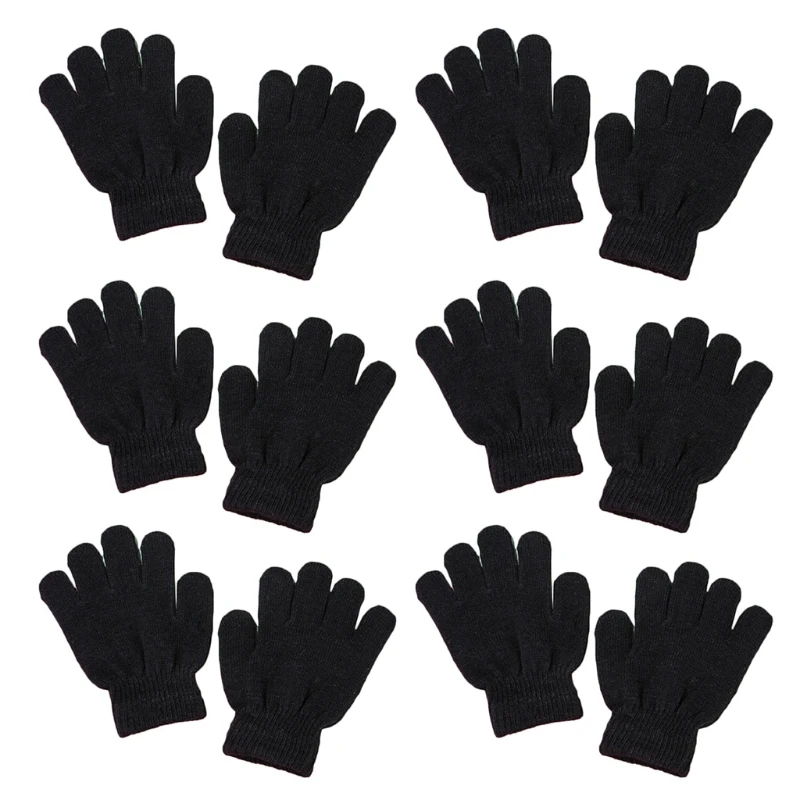 

6 Pairs Kids Winter Knitted Full Finger Gloves Neon Solid Color Warm Mittens LX9E