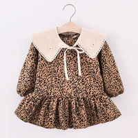 girl clothes new fashion leopard grain medium length flounces dresses spring autumn long sleeve baby pure cotton princess skirt