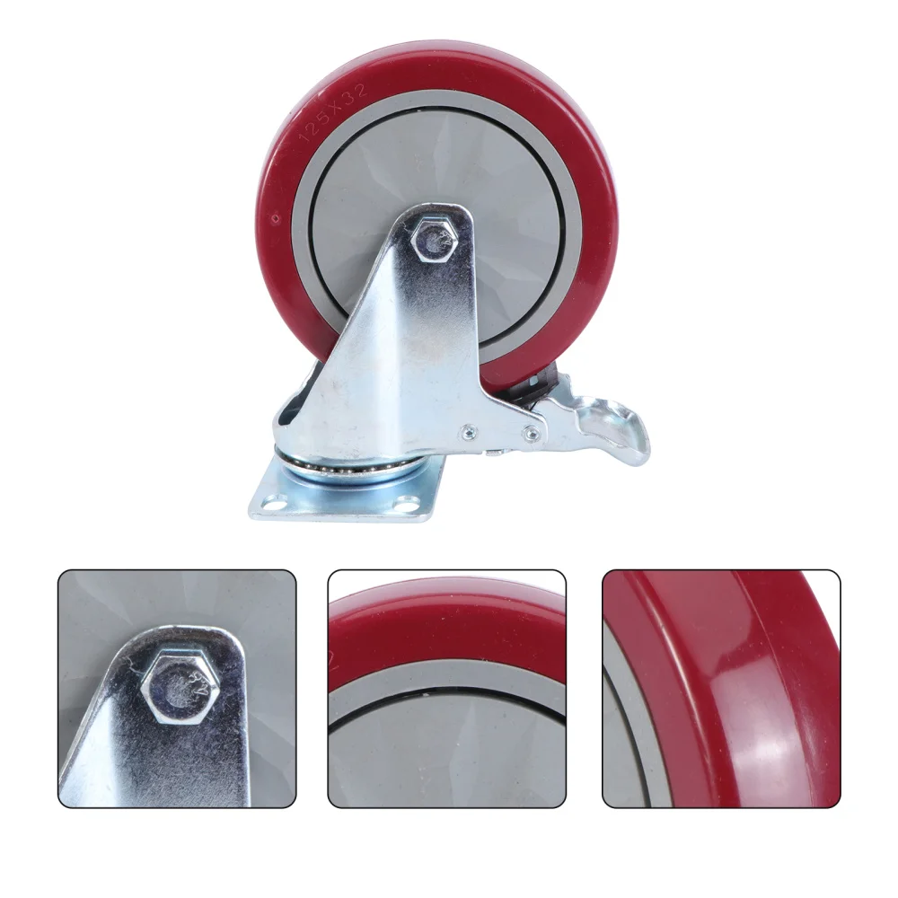 

4PCS 5 Inch Jujube Red Anti-winding Universal Wheel Single-axis Casters