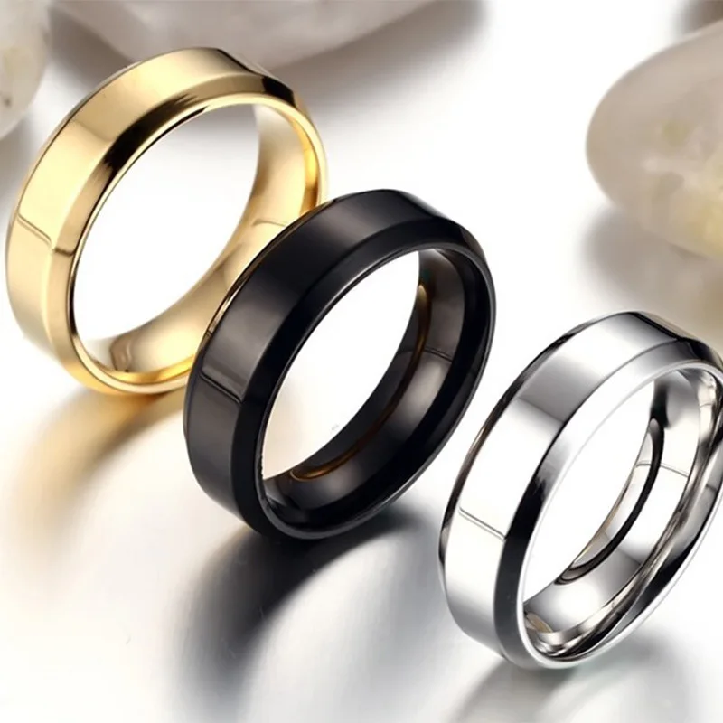 

Stainless Steel Rings For Women 8MM Titanium Teel Glamour Jewelry Vogue Men Engagement Ring Couple Appointment Gift Accessories