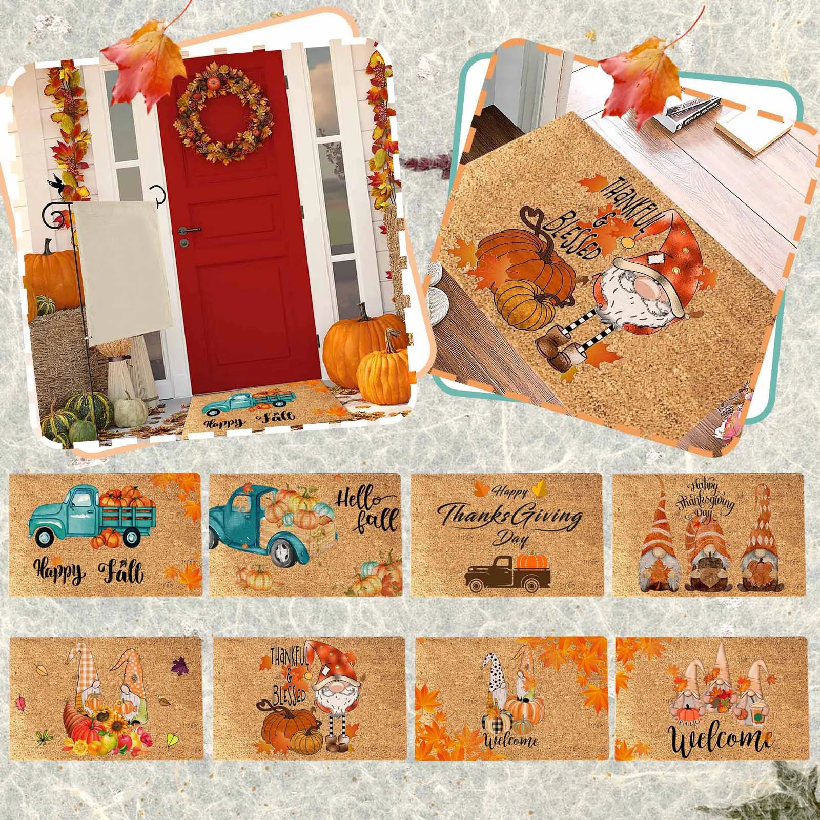 

Thanksgiving Welcome Doormat Non-slip Home Autumn Dwarf Front Door Mat Carpet Floor MatRug Entrance Carpet Kitchen Floor Decor