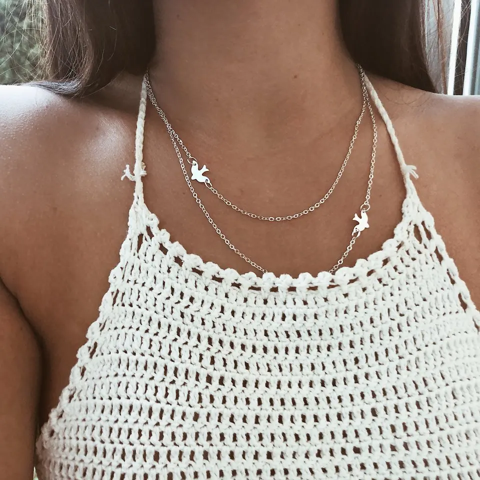 

HebeDeer Multilayer Necklace Chain Women Pigeon Necklaces Jewelry Lady Silver Color Bohemia Tassel Trendy Girls Collares