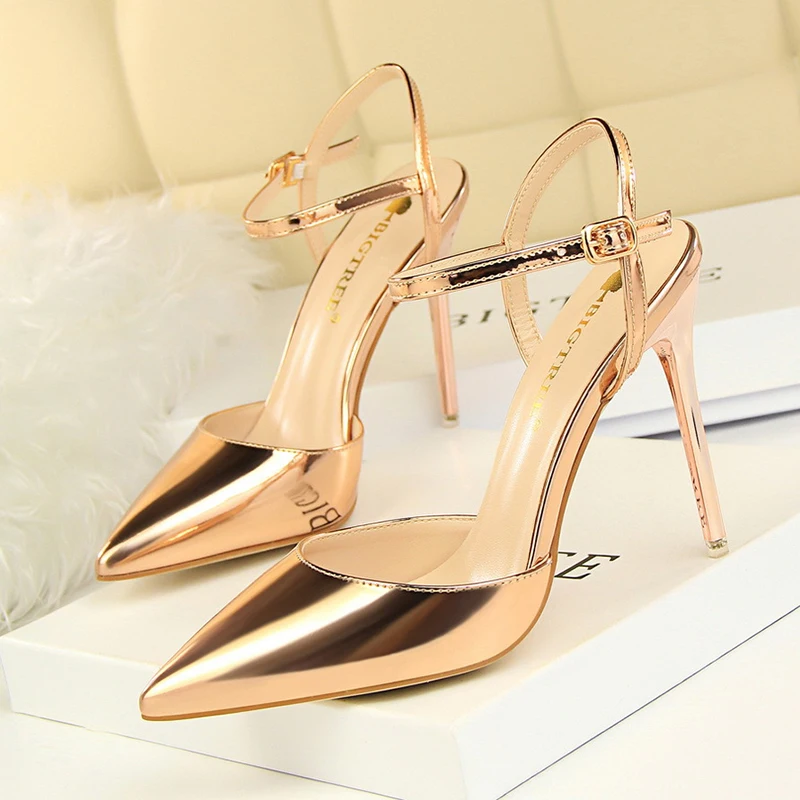 

Women Sandals Fashion High Heels Shoes Patent Leather Ladies Pumps Sexy Women Super Heels Blue Sliver Stiletto Anti-slip Shoes