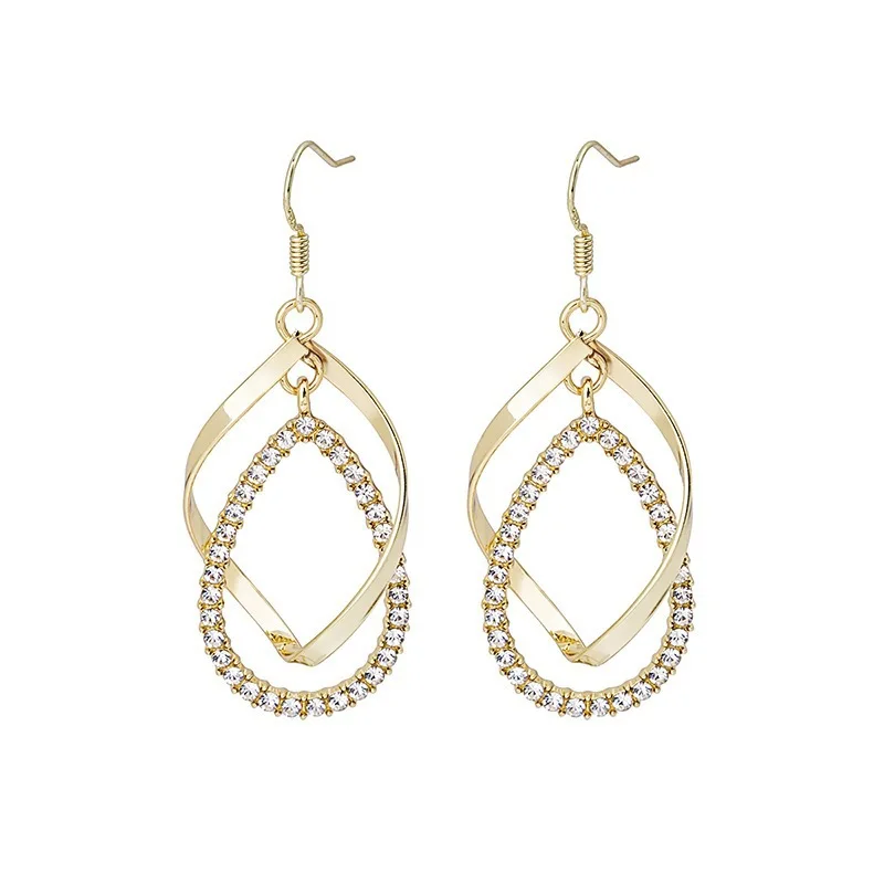 

Shining Rhinestone Oval Dangle Earring Metal Hanging Hook Earrings Women Fashion Trend Wedding Party Jewelry Gift