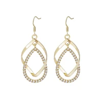 shining rhinestone oval dangle earring metal hanging hook earrings women fashion trend wedding party jewelry gift