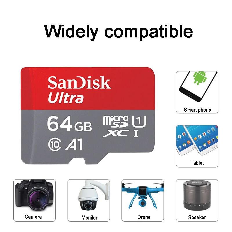 Sandisk Ultra Memory Card 32gb 64gb 128gb 200gb 256gb micro SD Class 10 microSDHC/SDXC TF 98MB/S 100MB/S for UAV Cellphone | Компьютеры и
