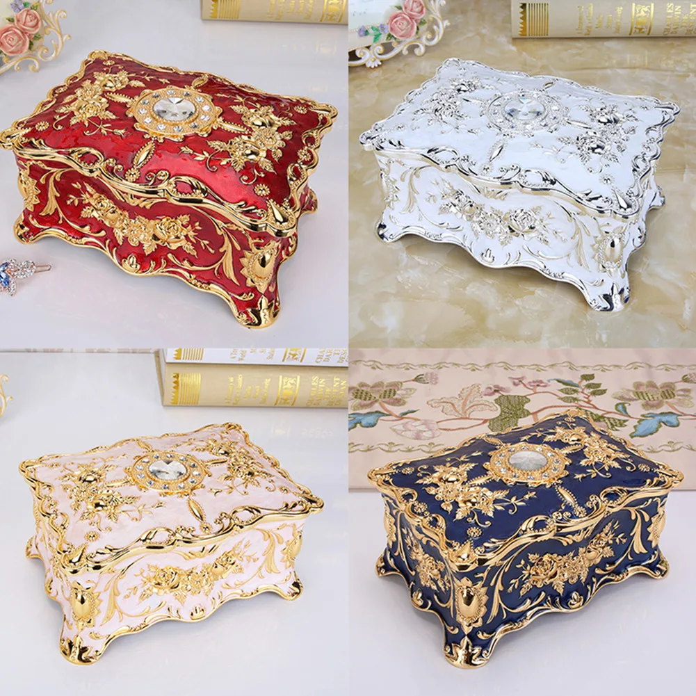 

European Style 2-layer Retro Carved Flower Jewelry Box Necklace Pendant Case Creative Metal Crafts Home Decor Storage Box