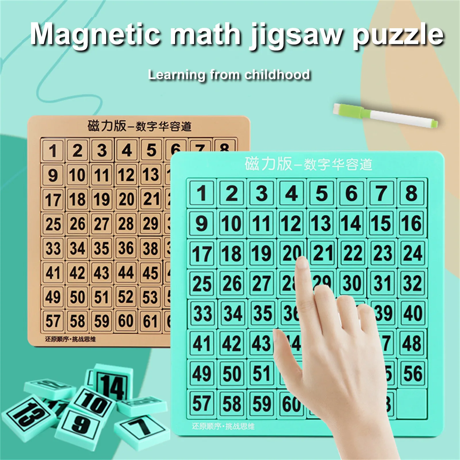 

Children's magnetic 8-step digital puzzle drawing board 2 in 1 Selected 8-step digital Huarong Road toy muzzle drawing board T20