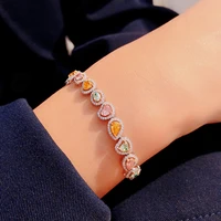 luxury geometry bracelet with colorful zircon natural stone vintage s925 silvery fine jewelry for women wedding anniversary gift