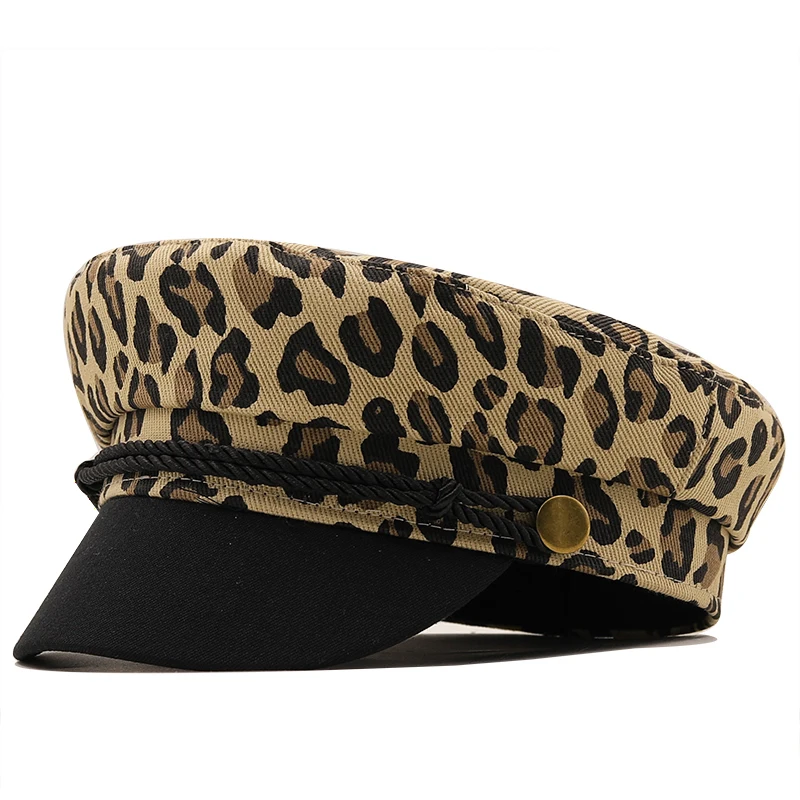 

New Women Leopard Print beret hat cotton Painter cap Retro british Style Octagonal Navy Hat Outdoor Girl Newsboy cap