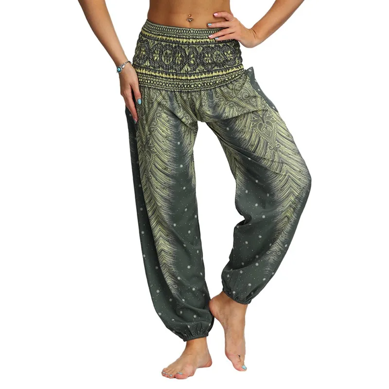Женские свободные штаны для йоги широкие брюки с цветочным принтом длинные