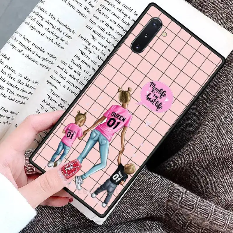 

girl Queen Mom baby pink grid Phone Cases For Samsung Galaxy S8 S9 S10 Plus S10E Note 3 4 5 6 7 8 9 10 Pro Lite cover