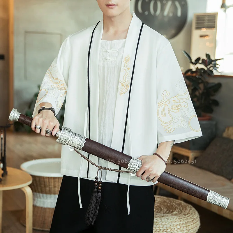 Пальто в китайском стиле ретро-Мантия ханьфу костюм кунг-фу Тан мужское японское