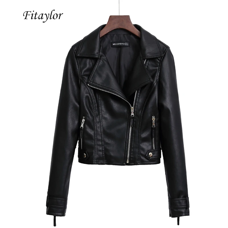 Fitaylor осенний Черный Кожаный Тренч женская тонкая куртка из искусственной кожи