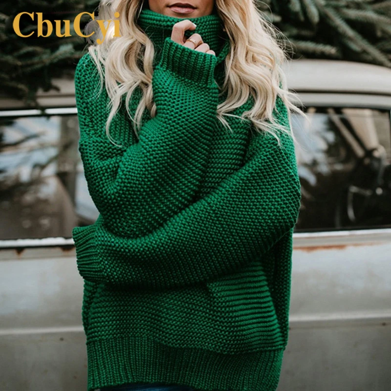 CbuCyi Winter Women Turtleneck Sweater Oversized Long Sleeve Knitted Pullovers Loose Casual Sweaters Jumper Tops | Женская одежда