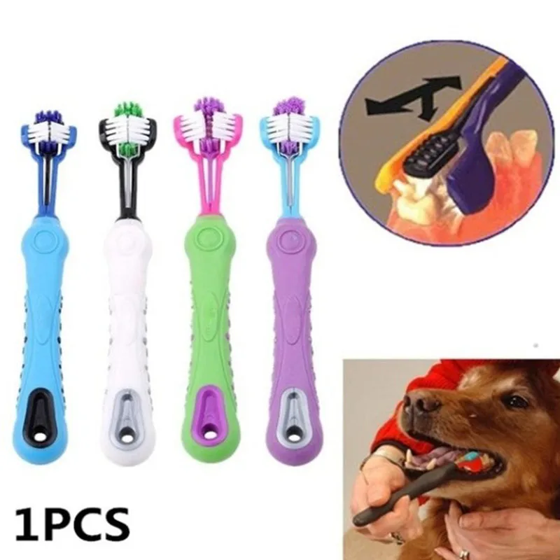 Принадлежности для домашних животных зубная щетка трехголовая многоугольная