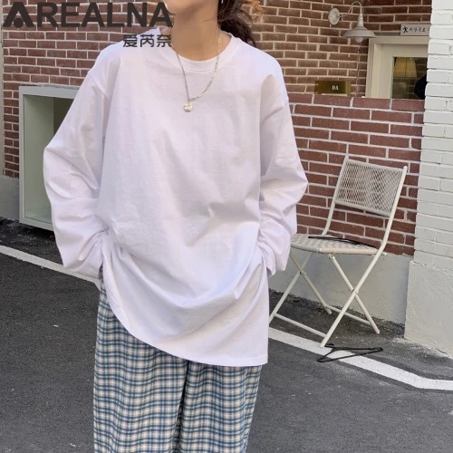 

women's T-shirts fashion irregular Split tshirts harajuku ropa mujer Solid Color Long Sleeve T-shirt spring New Loose white Tops