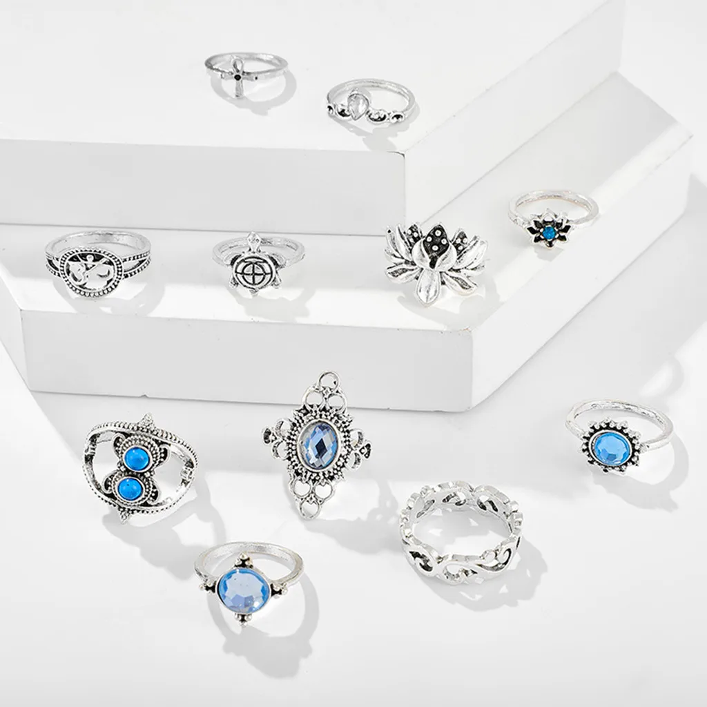 Женский комплект из 10/11 колец в стиле бохо набор женских с синими пальцами Vinatge