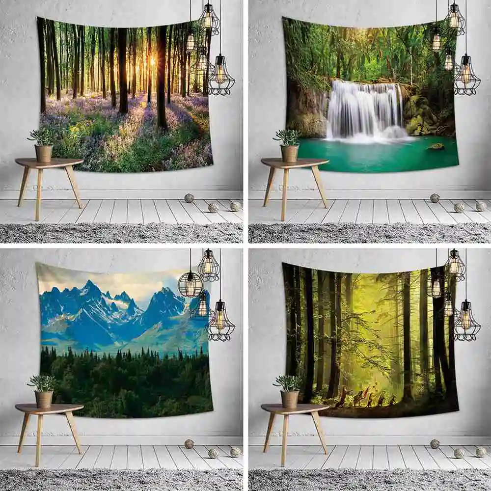 

Forest Nature Tapestry Tree and Mountain Wall Hanging Carpet Wall Cloth