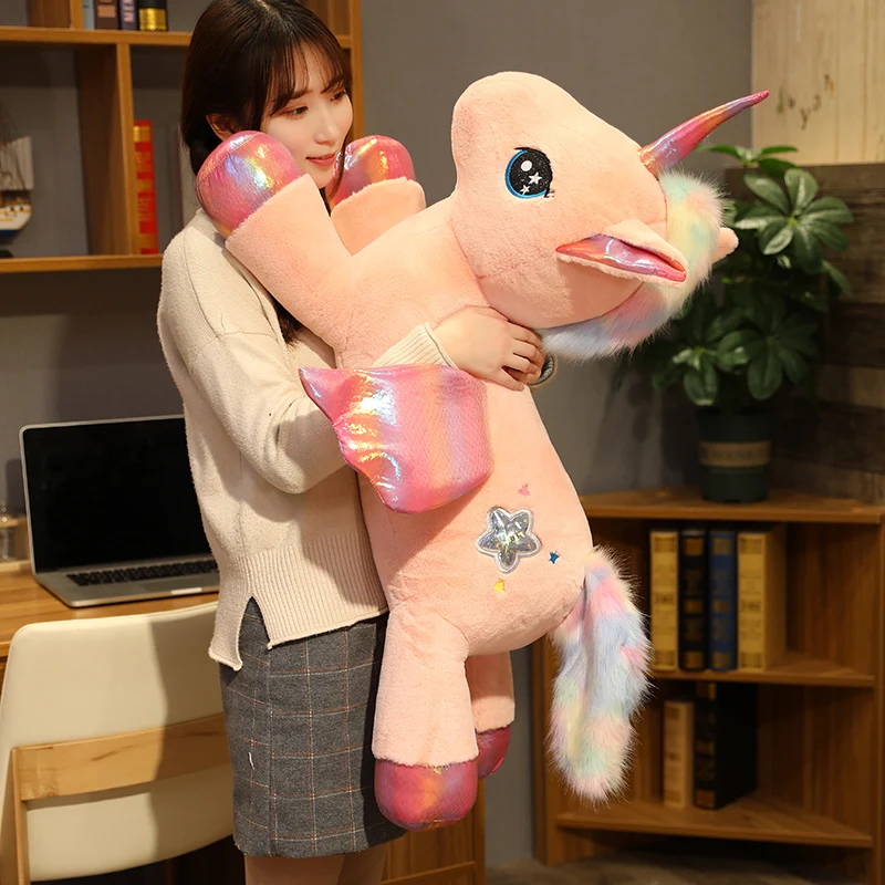 

45/65/80cm Huge Rainbow Unicorn Plush Toy Stuffed Dolls Flying Horse Toy For Children Girl Soft Pillow Home Decor Birthday Gifts