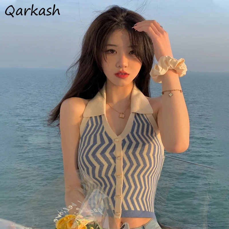 

Майка женская облегающая в полоску, элегантная пикантная уличная одежда для отдыха, укороченный топ, стильная Эстетическая популярная в Ins, ...