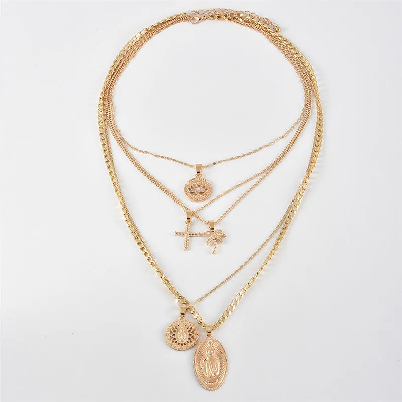 Винтажное многослойное ожерелье с подвеской Крест Христос Девы Марии