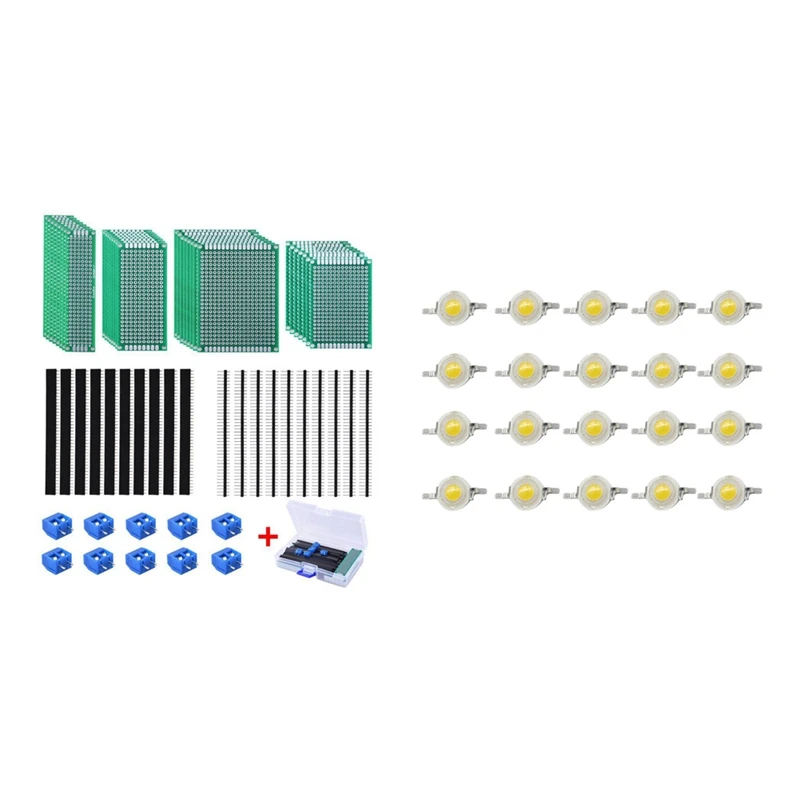 

30 Pcs Double Sided PCB Board Prototype Kit for DIY with 20Pcs High Power Led Diodes 1W Ultra 3000K Led Lamp Beads