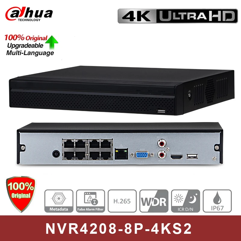 

Original Dahua NVR4208-8P-4KS2 8 Channel 8PoE 4K&H.265 Network Video Recorder 4K Resolution For IP Camera Security CCTV System