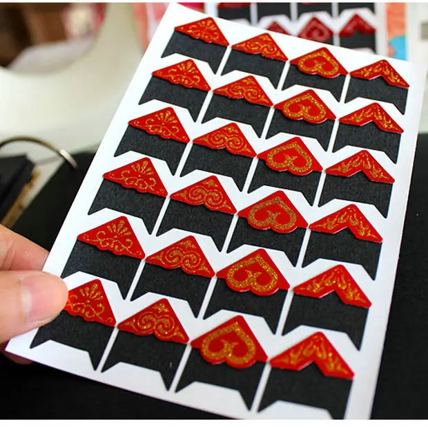 

9 Sheets(216 stickers)/Lot,gold glitter red corner black board picture corner stickers DIY photo album Adult handwork crafts