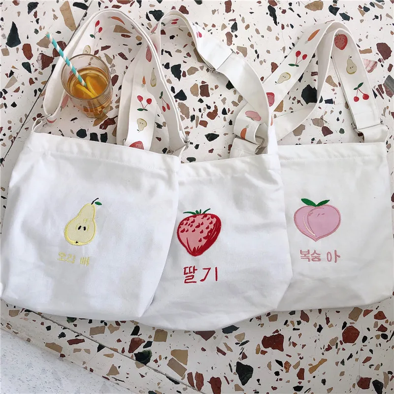 

Canvas Totes Purses and Handbags for Women 2021 Fashion Girls Female Shoppers Casual Sweet Cute Cartoon Fruit Print Bags Wallets