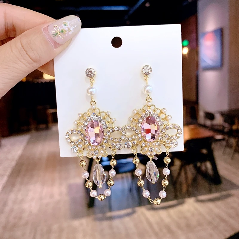 Корейские модные сетчатые красные с такой же кисточкой серьги жемчужные в стиле