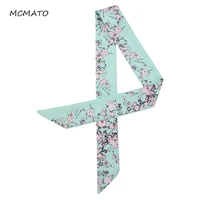 small floral printed head scarf tie new fashion design small silk woman scarf six color skinny handle bag hair neck scarves tie