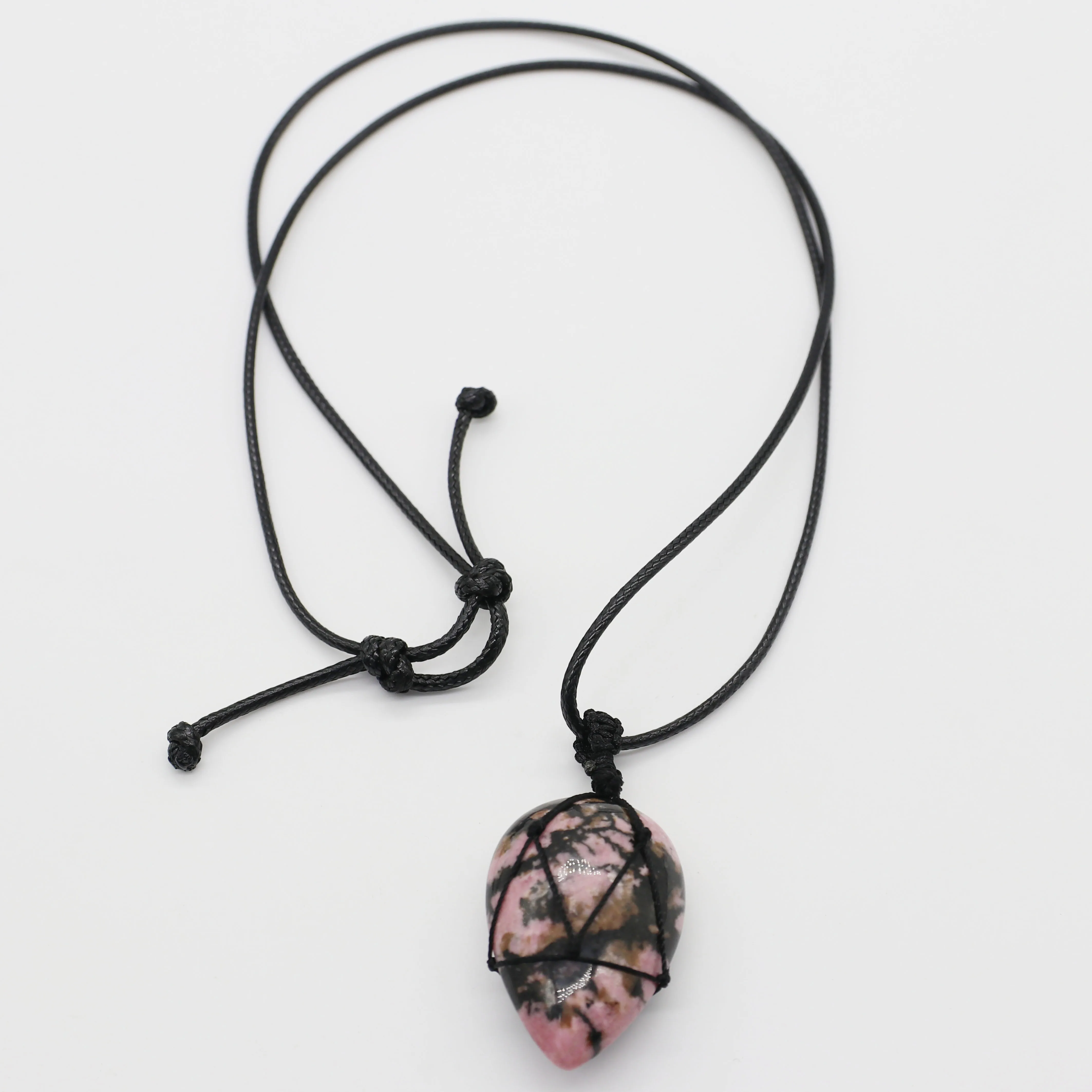 Новый дизайн Овальный Кулон из натурального камня регулируемый шнур ожерелье