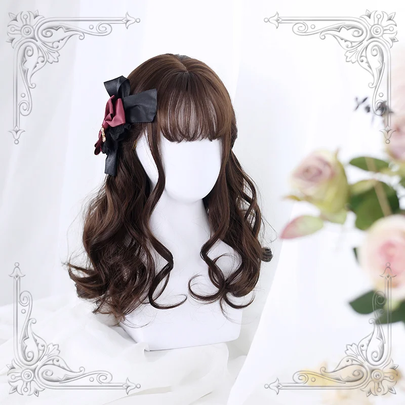 

High Quality Lolita Dark Brown 50CM+ Mid-Length Big Wave Female Wig Cosplay Party