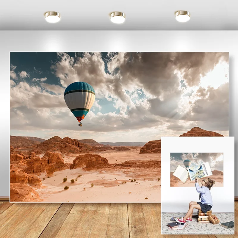 

Desert Hot Air Balloon Photography Background Phone Selfie Mmini Backdrop Children Birthday Photocall Background Photo Studio