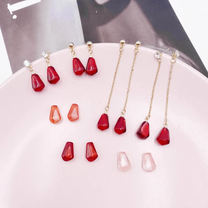 

Minar Cute Red Pink Pomegranate Seeds Dangle Earrings for Women Girls Resin Beading Rhinestone Fruit Statement Earrings Brincos