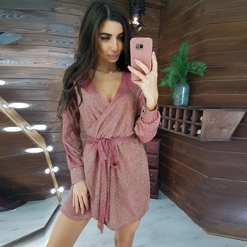 Для женщин глубокий v образный вырез с блестками пикантные Клубные вечерние