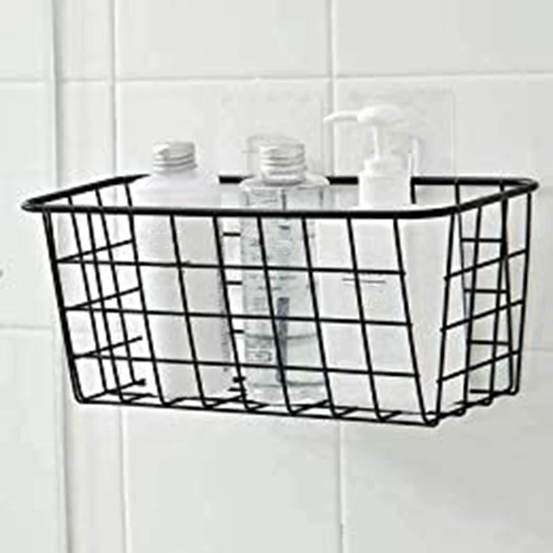 

Adhesive Sturdy Storage Baskets with Kitchen Food Pantry Bathroom Shelf Storage No Drilling Wall Mounted,2 PACK,Black