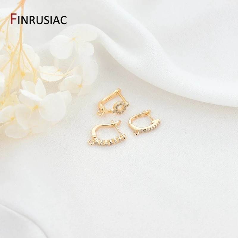 

Серьги-Крючки из циркония с покрытием из настоящего золота 14 к, 3 вида