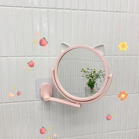 ins korean girl heart cute cat ear makeup mirror dormitory bathroom free punch sticky wall hanging rotating vanity mirror