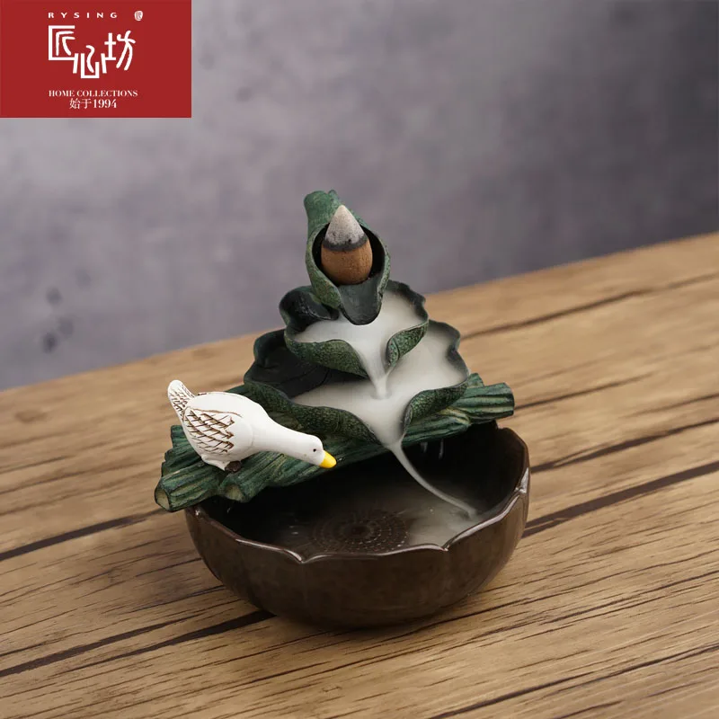 

Chinese Ceramics Incense Burner Backflow Zen Living Room Aroma Waterfall Lotus Incense Burner Incensario Home Decor DB60XX