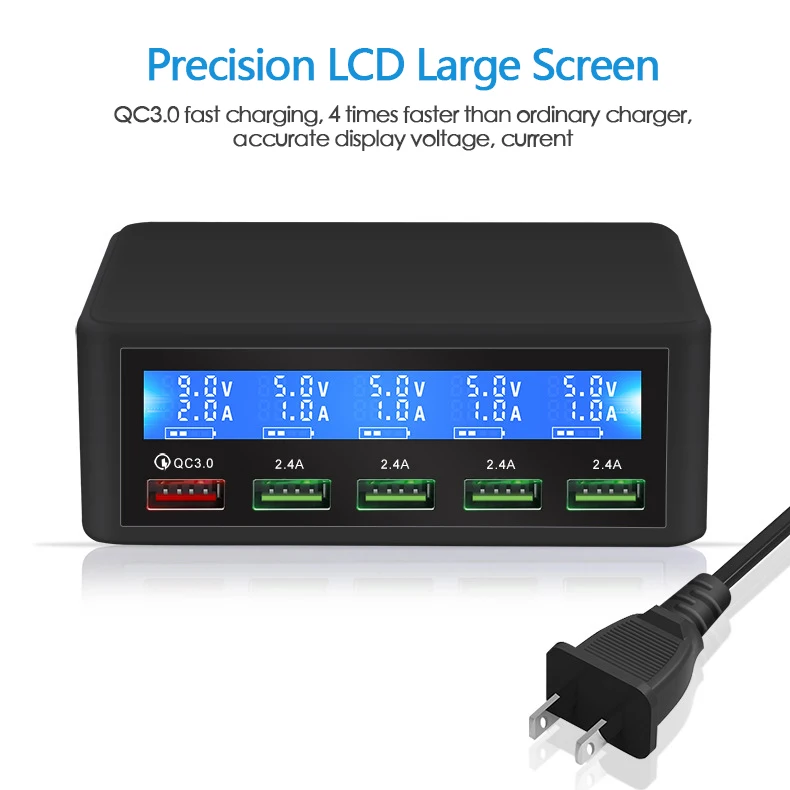 

QC 3.0 Quick Charger Portable Multi 5 Port USB Power Adapter Station LCD Display Fast For Iphone Xiaomi HuaWei Power Bank