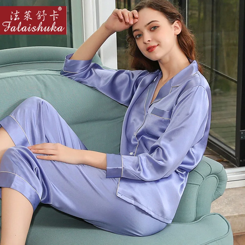 19 momme Elegant 100% natural silk pajamas sets women long sleeve Noble Pure color natural silk pyjamas women sleepwear