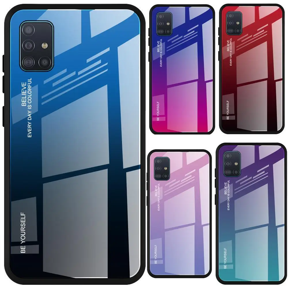 Чехлы на заднюю панель для samsung Galaxy A91 A81 A51 A71 A 91 81 51 71 градиентное закаленное