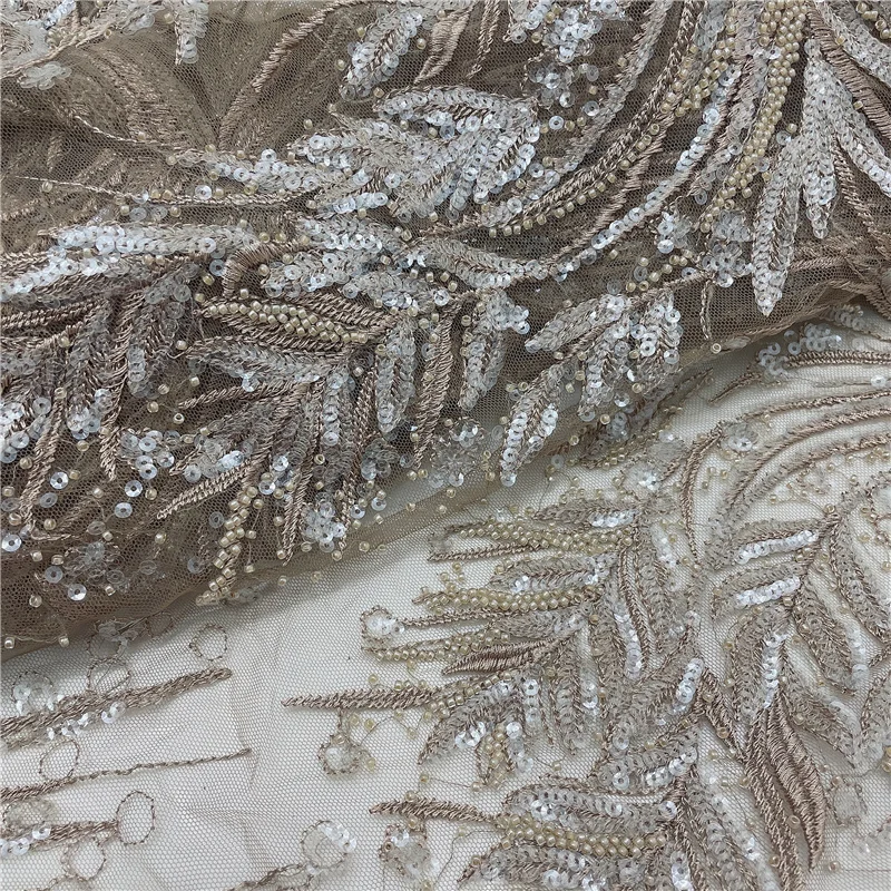 LFY Brown Rich Beads Heavy Embroidery Lace Fabric Luxury Gown Evening Dress African 1 Yard Clearance sale | Дом и сад