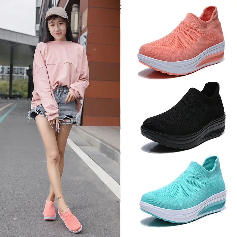 Breathable Plus Size 43 Zapatos De Mujer Shoes for Woman Sneakers 2022 New Stretch Fabric Round Toe Flat Platform Shoes Women