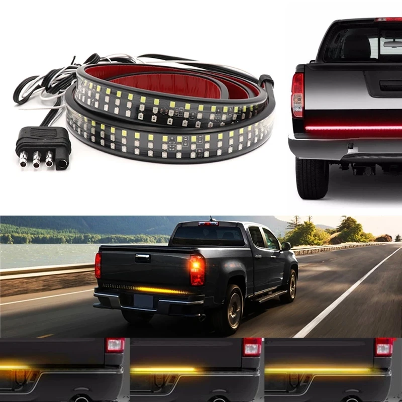 

Truck Tailgate Bar 60" Triple Row 432 LED Strip with Red Brake White Reverse Sequential Amber Turning Signals Strobe Tail Lights